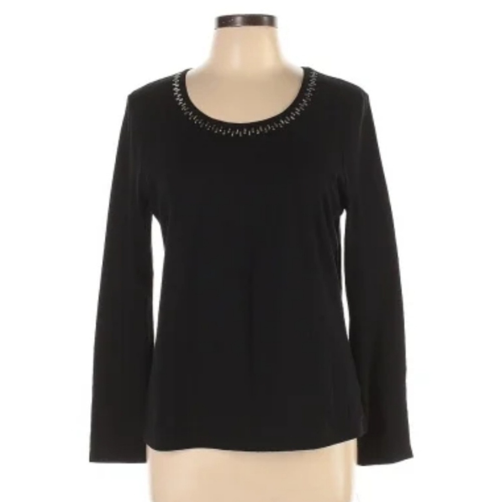 Ellen Tracy Black Embellished Long Sleeve Top Size Large